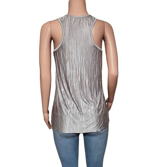 Crew neck loose fit sleeveless ruched front  shiny top S - Picture 5 of 5